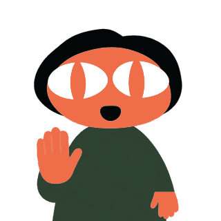 Ben-kun, mascotte col basco nero e il grembiule verde, con una mano alzata